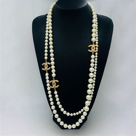 chanel silver and pearl necklace|authentic chanel necklace for sale.